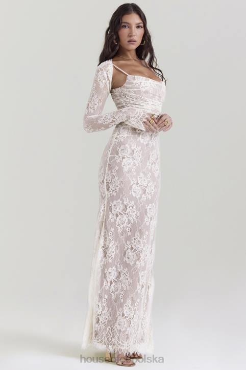 House of CB Artemis kremowa sukienka maxi koronkowa vintage stylizacja