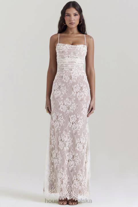 House of CB Artemis kremowa sukienka maxi koronkowa vintage stylizacja