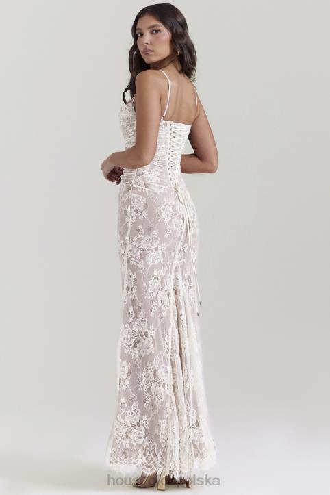 House of CB Artemis kremowa sukienka maxi koronkowa vintage stylizacja