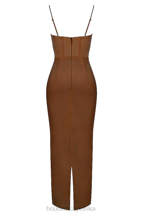 House of CB Czekoladowa Gorsetowa Sukienka Maxi 4PND514 Modna Odzież