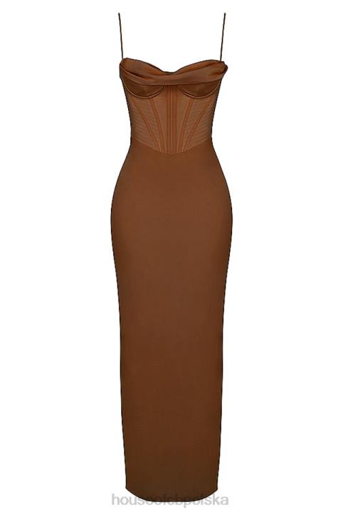 House of CB Czekoladowa Gorsetowa Sukienka Maxi 4PND514 Modna Odzież