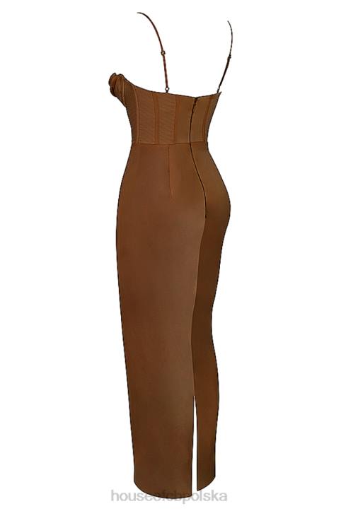 House of CB Czekoladowa Gorsetowa Sukienka Maxi 4PND514 Modna Odzież