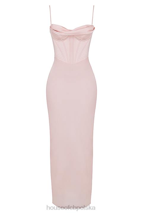 House of CB Pudrowo Różowa Gorsetowa Sukienka Maxi Elegancja na Specjalne Okazje