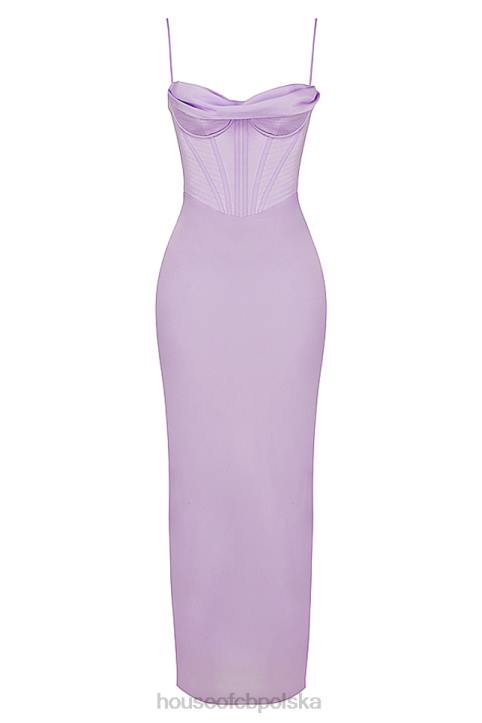 House of CB Lawendowa Gorsetowa Sukienka Maxi Stylowa Elegancja