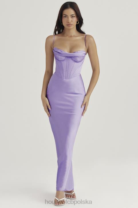 House of CB Lawendowa Gorsetowa Sukienka Maxi Stylowa Elegancja