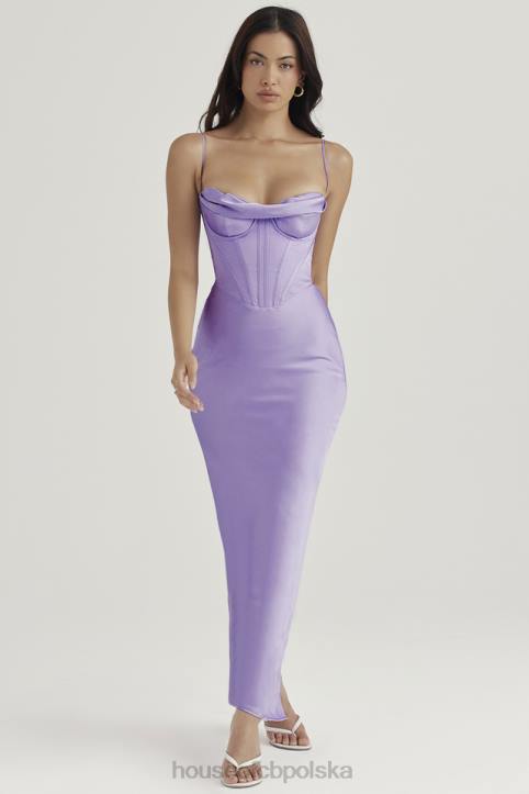 House of CB Lawendowa Gorsetowa Sukienka Maxi Stylowa Elegancja