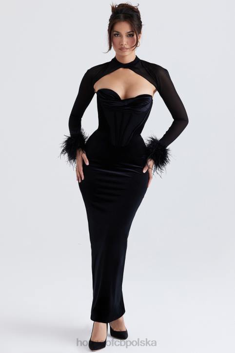 House of CB Czarna Aksamitna Maxi Sukienka Gorsetowa Thalia