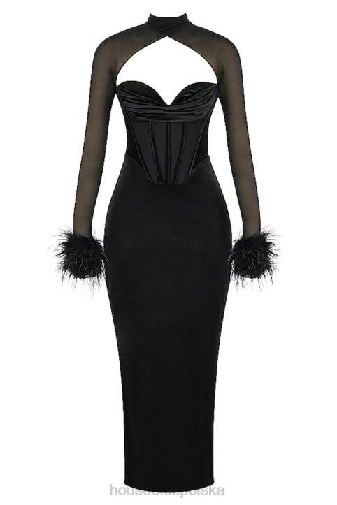 House of CB Czarna Aksamitna Maxi Sukienka Gorsetowa Thalia