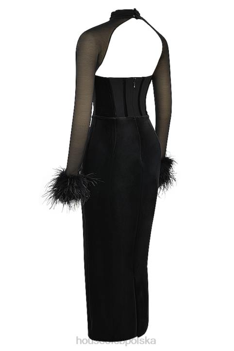 House of CB Czarna Aksamitna Maxi Sukienka Gorsetowa Thalia