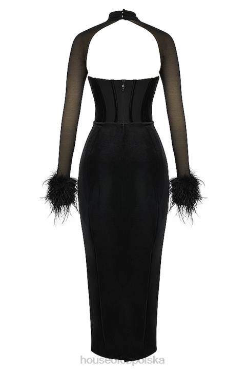 House of CB Czarna Aksamitna Maxi Sukienka Gorsetowa Thalia