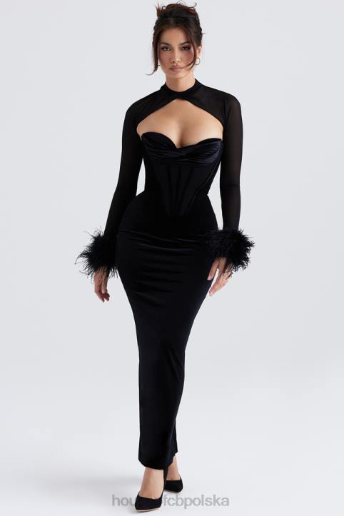 House of CB Czarna Aksamitna Maxi Sukienka Gorsetowa Thalia