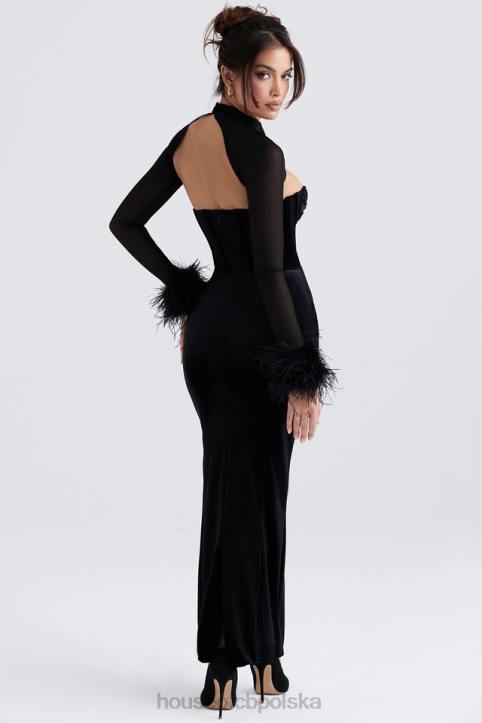 House of CB Czarna Aksamitna Maxi Sukienka Gorsetowa Thalia