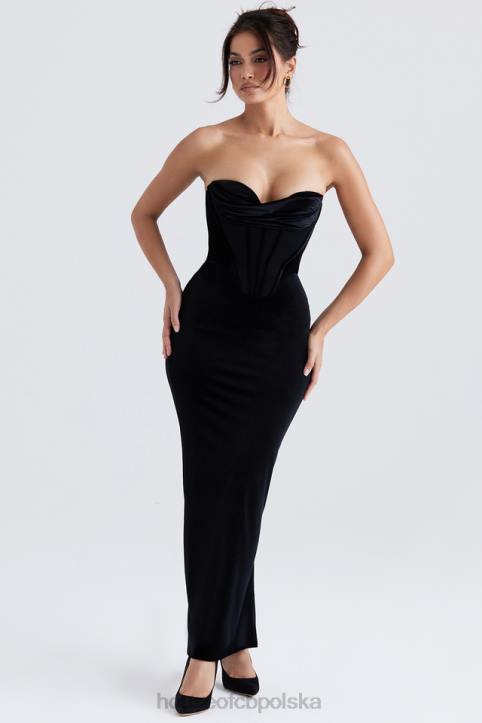 House of CB Czarna Aksamitna Maxi Sukienka Gorsetowa Thalia