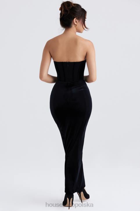 House of CB Czarna Aksamitna Maxi Sukienka Gorsetowa Thalia