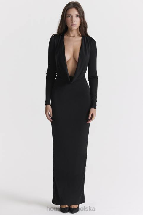 House of CB Czarna Drapowana Sukienka Saskia Maxi Elegancja na Każdą Okazję