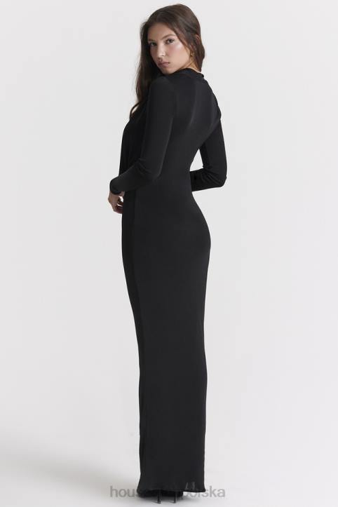 House of CB Czarna Drapowana Sukienka Saskia Maxi Elegancja na Każdą Okazję