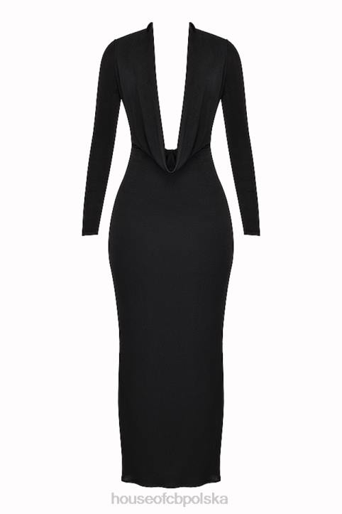 House of CB Czarna Drapowana Sukienka Saskia Maxi Elegancja na Każdą Okazję