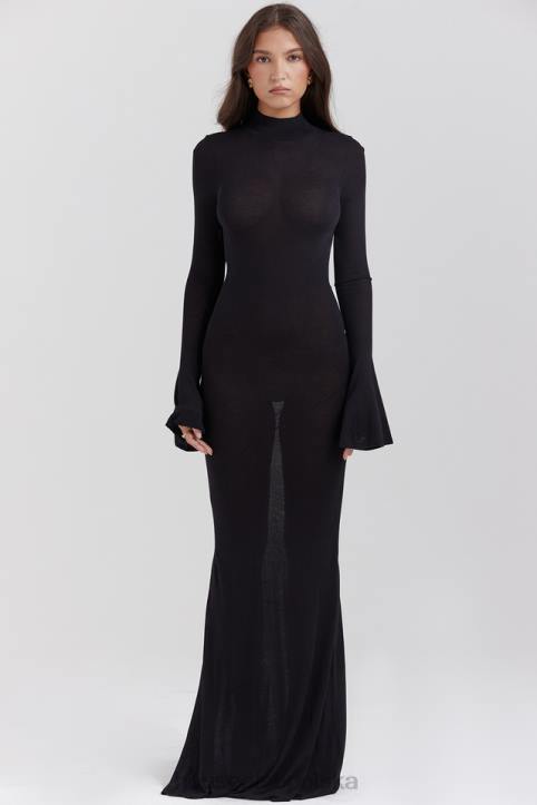 House of CB Czarna Maxi Sukienka Dzianinowa Sancha Trendy Modna