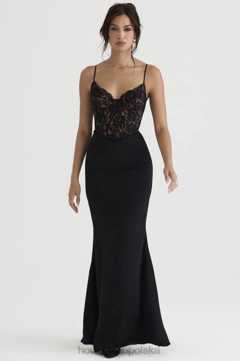 House of CB Czarna gorsetowa sukienka maxi Cara 4PND382 modna odzież wieczorowa