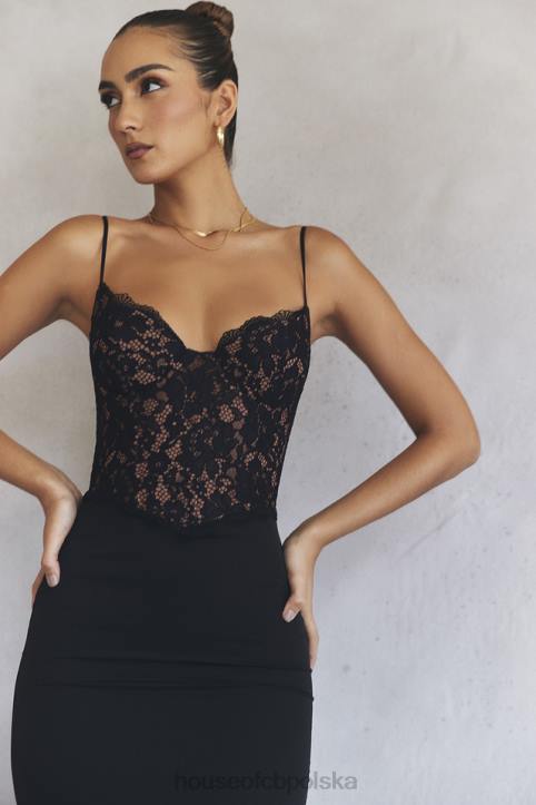 House of CB Czarna gorsetowa sukienka maxi Cara 4PND382 modna odzież wieczorowa