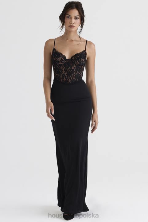 House of CB Czarna gorsetowa sukienka maxi Cara 4PND382 modna odzież wieczorowa