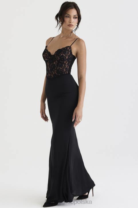 House of CB Czarna gorsetowa sukienka maxi Cara 4PND382 modna odzież wieczorowa