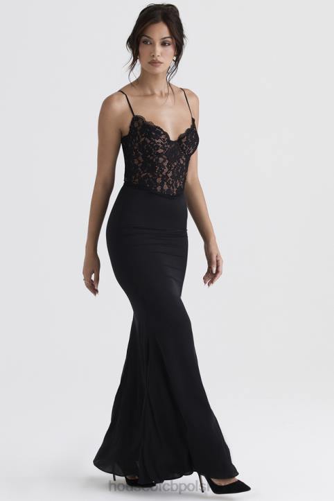 House of CB Czarna gorsetowa sukienka maxi Cara 4PND382 modna odzież wieczorowa