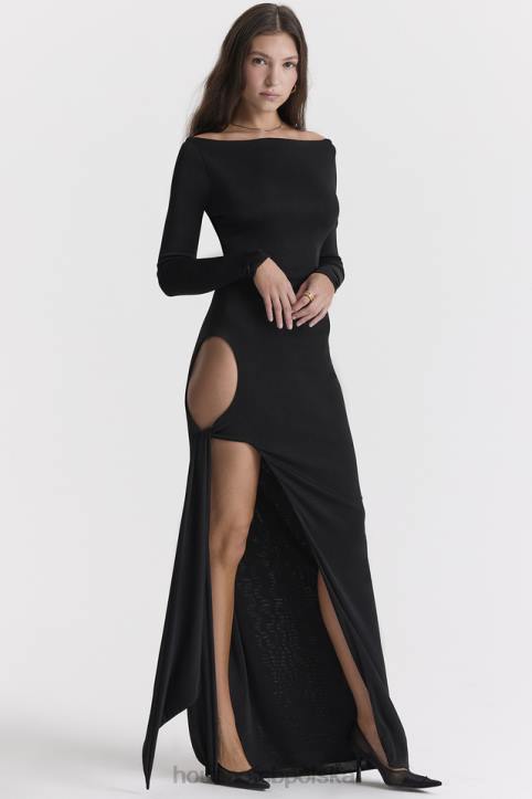 House of CB Czarna Sukienka Maxi Wycięciem Marella Modna Odzież Damska