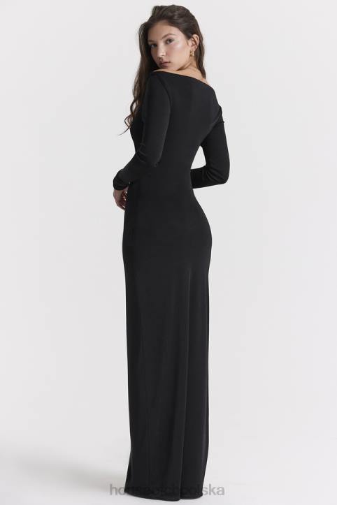 House of CB Czarna Sukienka Maxi Wycięciem Marella Modna Odzież Damska
