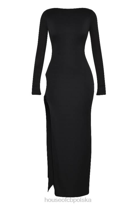 House of CB Czarna Sukienka Maxi Wycięciem Marella Modna Odzież Damska