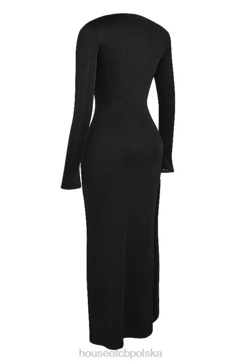 House of CB Czarna Sukienka Maxi Wycięciem Marella Modna Odzież Damska