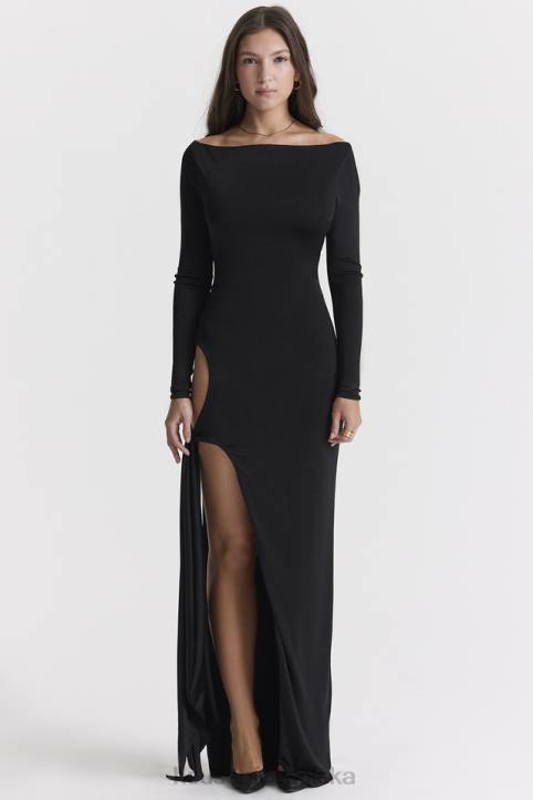 House of CB Czarna Sukienka Maxi Wycięciem Marella Modna Odzież Damska