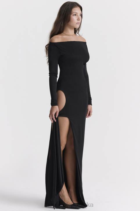 House of CB Czarna Sukienka Maxi Wycięciem Marella Modna Odzież Damska