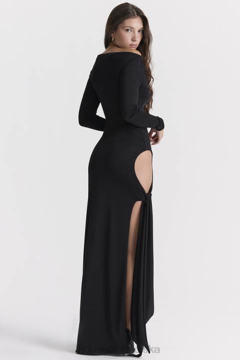 House of CB Czarna Sukienka Maxi Wycięciem Marella Modna Odzież Damska