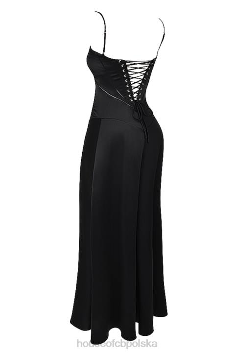 House of CB Czarna Maxi Sukienka Sznurowana Anabella Trendy Modne