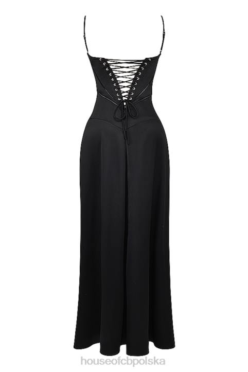 House of CB Czarna Maxi Sukienka Sznurowana Anabella Trendy Modne