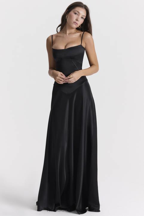 House of CB Czarna Maxi Sukienka Sznurowana Anabella Trendy Modne