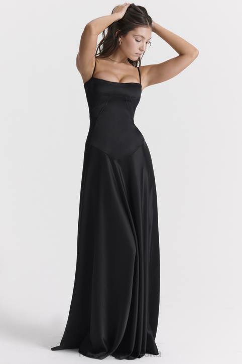 House of CB Czarna Maxi Sukienka Sznurowana Anabella Trendy Modne