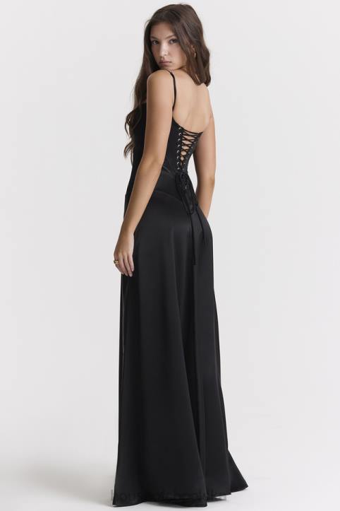 House of CB Czarna Maxi Sukienka Sznurowana Anabella Trendy Modne