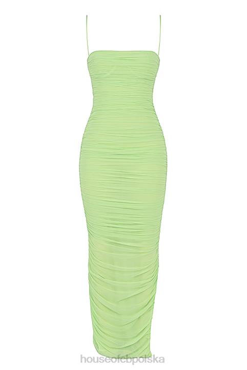 House of CB Limonkowa Maxi Sukienka z Siateczki Organza Modna Odzież
