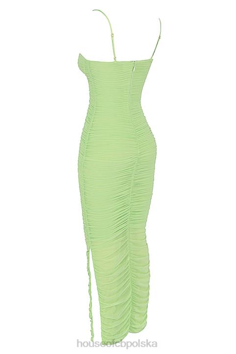 House of CB Limonkowa Maxi Sukienka z Siateczki Organza Modna Odzież