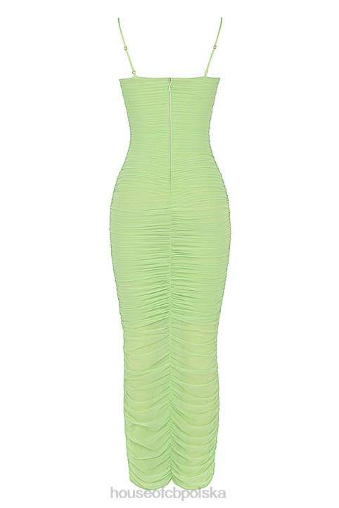 House of CB Limonkowa Maxi Sukienka z Siateczki Organza Modna Odzież