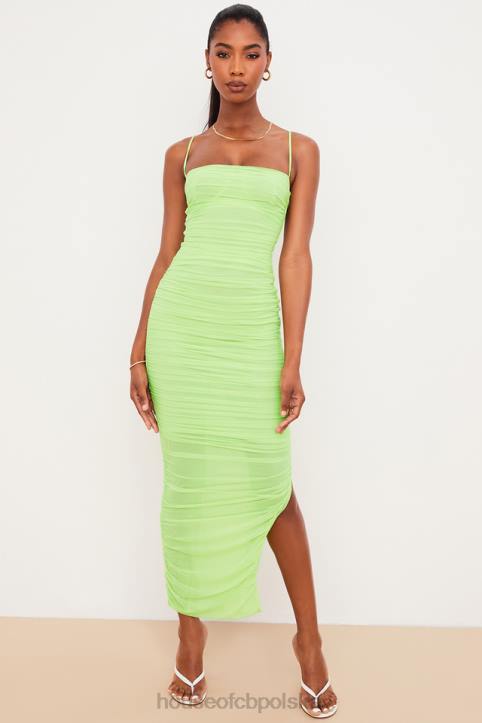 House of CB Limonkowa Maxi Sukienka z Siateczki Organza Modna Odzież