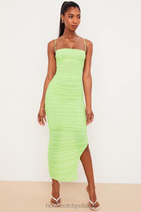 House of CB Limonkowa Maxi Sukienka z Siateczki Organza Modna Odzież