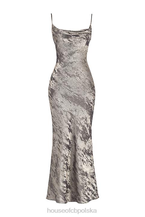House of CB Gabrielle Maxi Sukienka Cynowo Satynowa Elegancka Moda