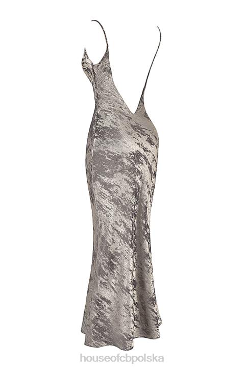 House of CB Gabrielle Maxi Sukienka Cynowo Satynowa Elegancka Moda