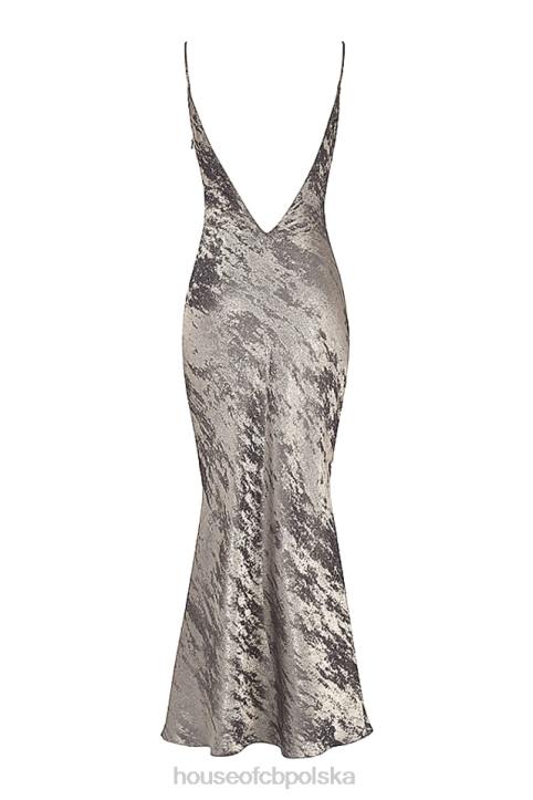 House of CB Gabrielle Maxi Sukienka Cynowo Satynowa Elegancka Moda