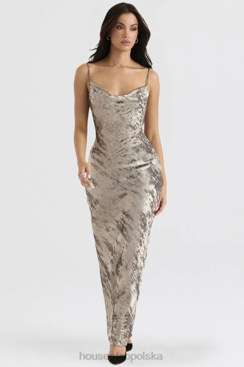House of CB Gabrielle Maxi Sukienka Cynowo Satynowa Elegancka Moda