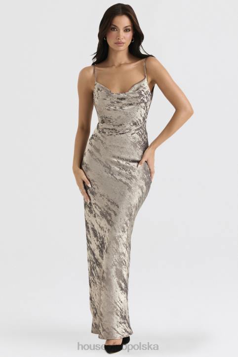 House of CB Gabrielle Maxi Sukienka Cynowo Satynowa Elegancka Moda