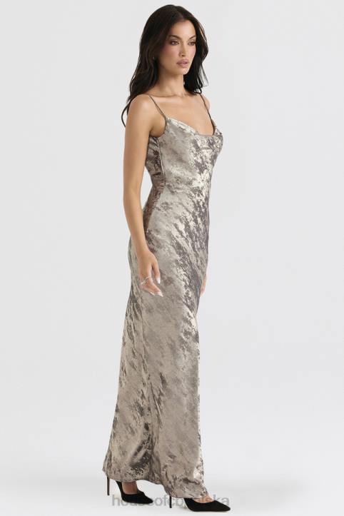 House of CB Gabrielle Maxi Sukienka Cynowo Satynowa Elegancka Moda